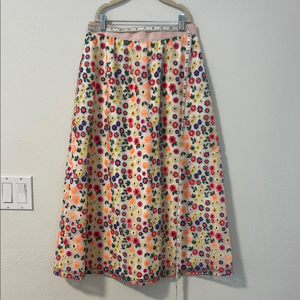 Boden embroidered floral midi skirt